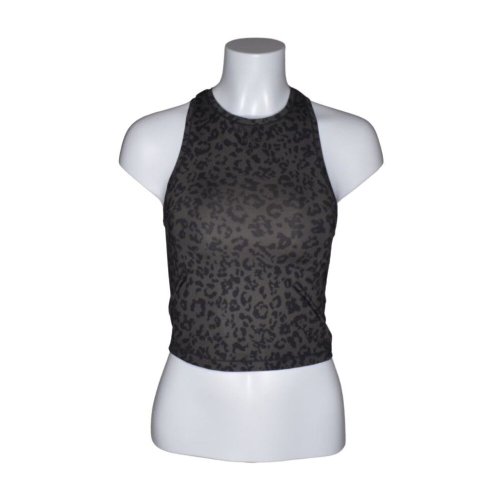 Athleta High Neck Workout Tank Black Leopard Cropped Athletic Gym Yoga XXS